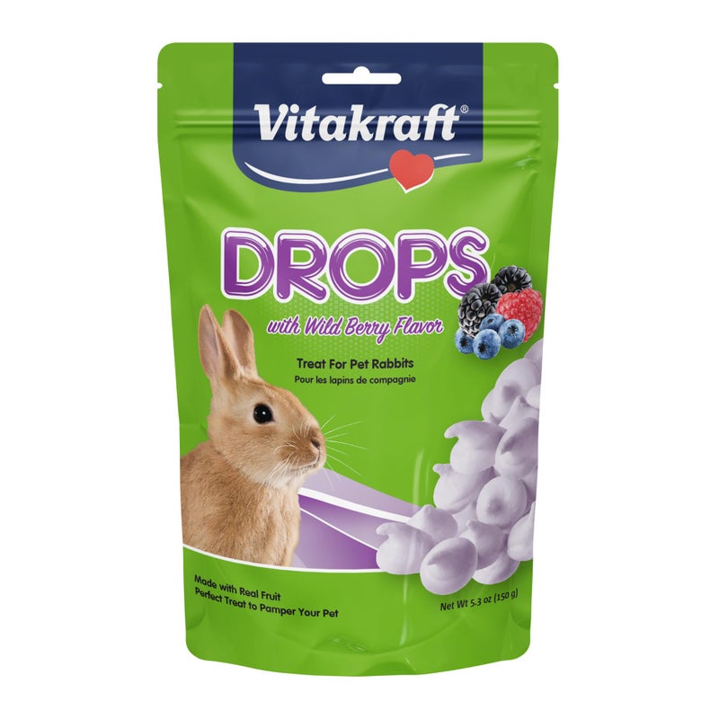 Vitakraft فيتاكرافت دروبس - مكافآت الأرانب بنكهة التوت البري – 5.3 أوقية وجبات خفيفة لذيذة قائمة على الزبادي للأرانب، خنازير غينيا، الهمستر، الجربيل، الفئران، الجرذان، الشينشيلا، وغيرها من الحيوانات الصغيرة. - Image 1